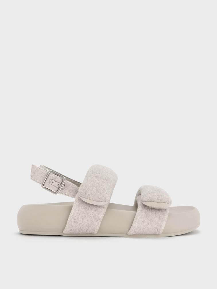 Felt Quilted Double-Strap Slingback Sandals, Light Grey, hi-res