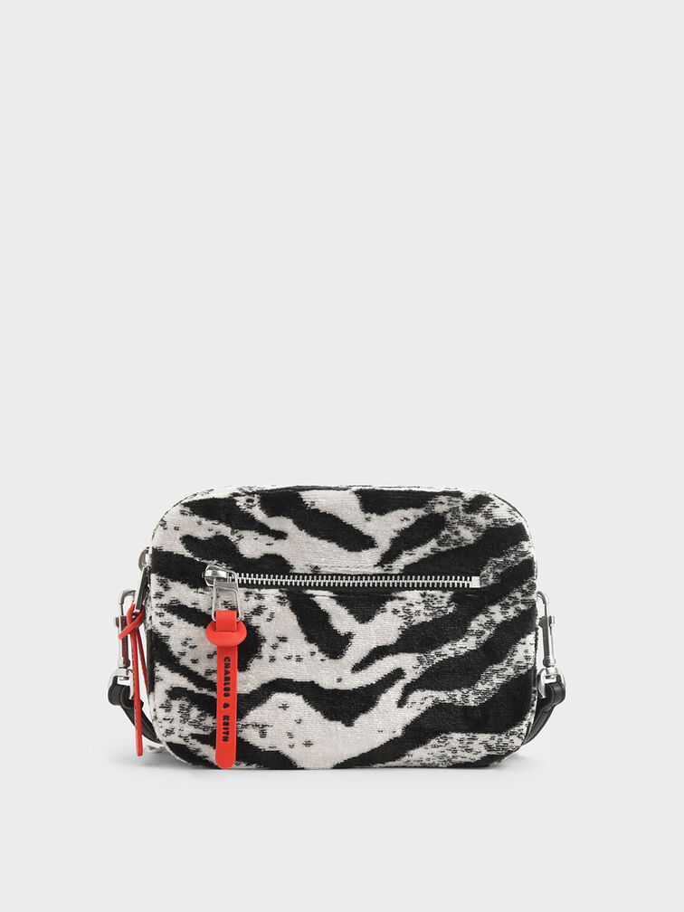 Velvet White Tiger Print Rectangle Crossbody Bag, Multi, hi-res