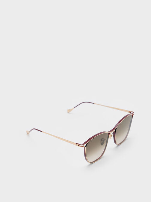 Wire Frame Butterfly Sunglasses, Burgundy, hi-res