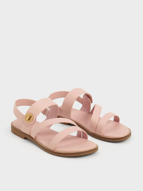 Yara Girls' Metallic Buckle Sandals, Light Pink, hi-res