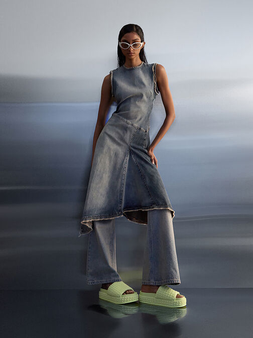 Loren Textured Platform Sandals, Light Green, hi-res