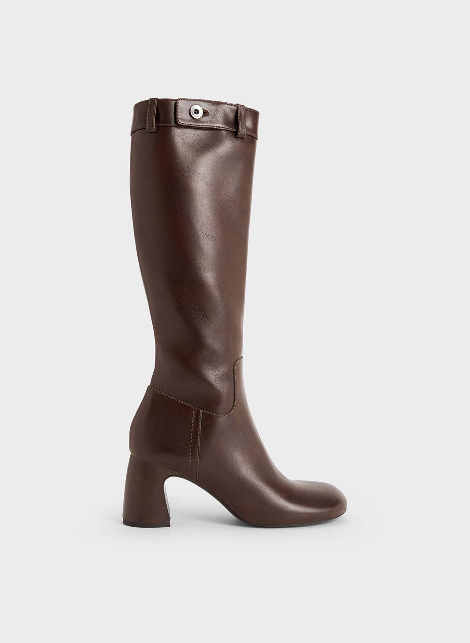 Block-Heel Knee-High Biker Boots, Dark Brown, hi-res
