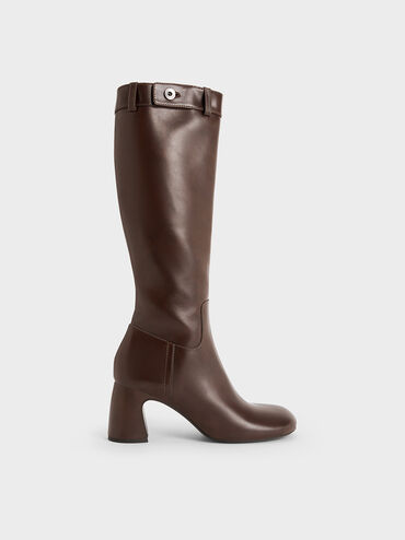 Block-Heel Knee-High Biker Boots, Dark Brown, hi-res