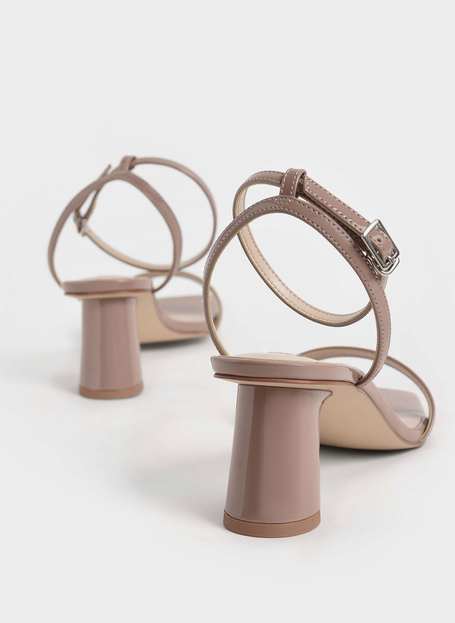 Patent Ankle-Strap Cylindrical Heel Sandals, Nude, hi-res