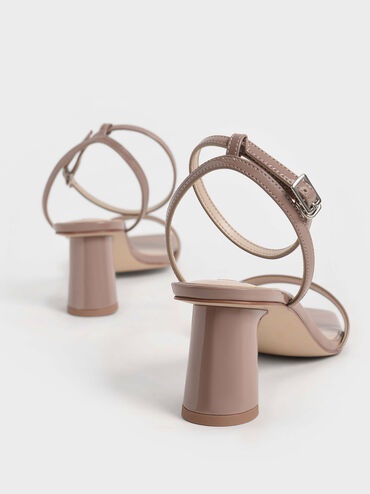 Patent Ankle-Strap Cylindrical Heel Sandals, Nude, hi-res