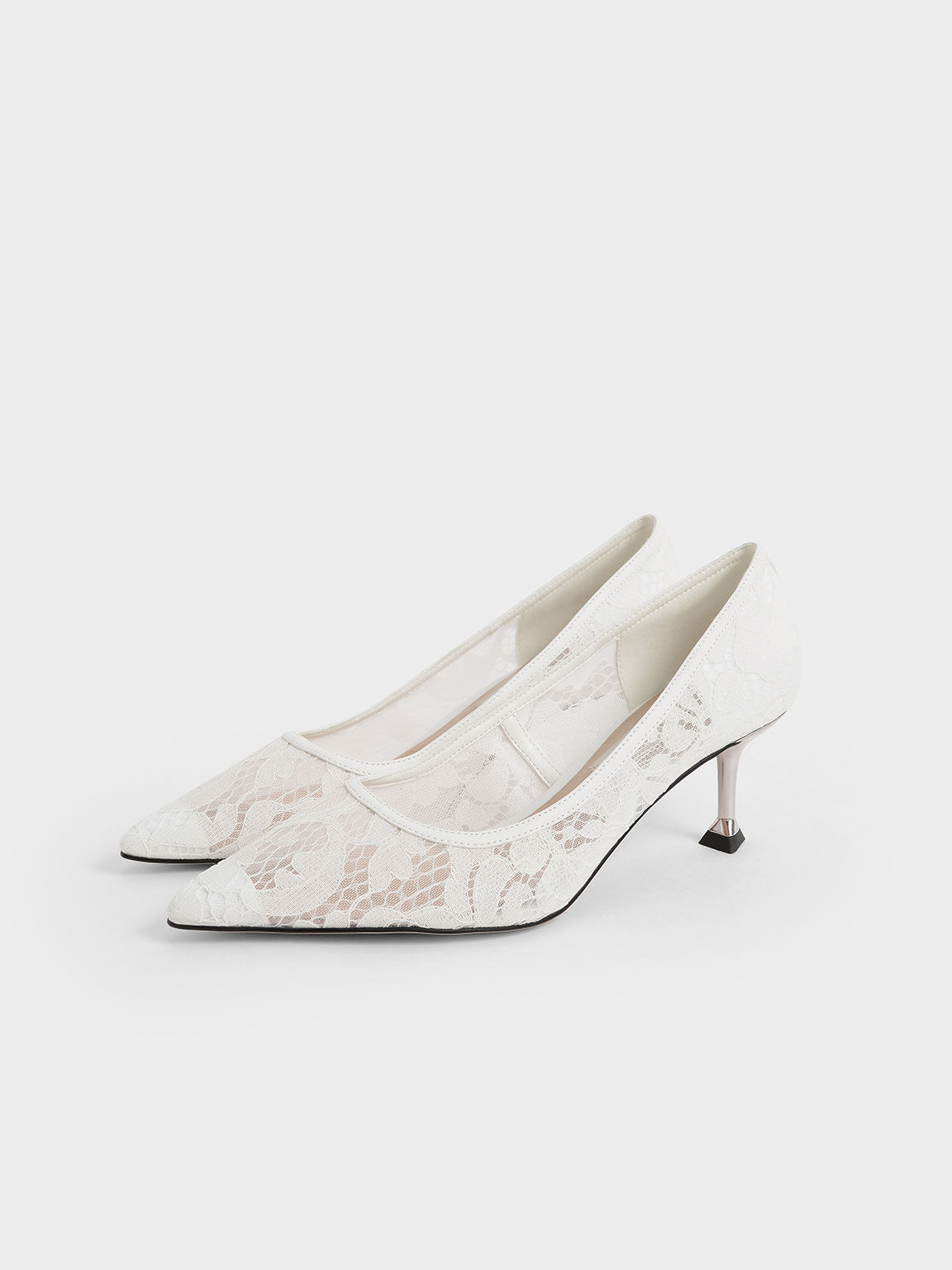 Wedding Collection: Lace Sculptural Heel Pumps, White, hi-res