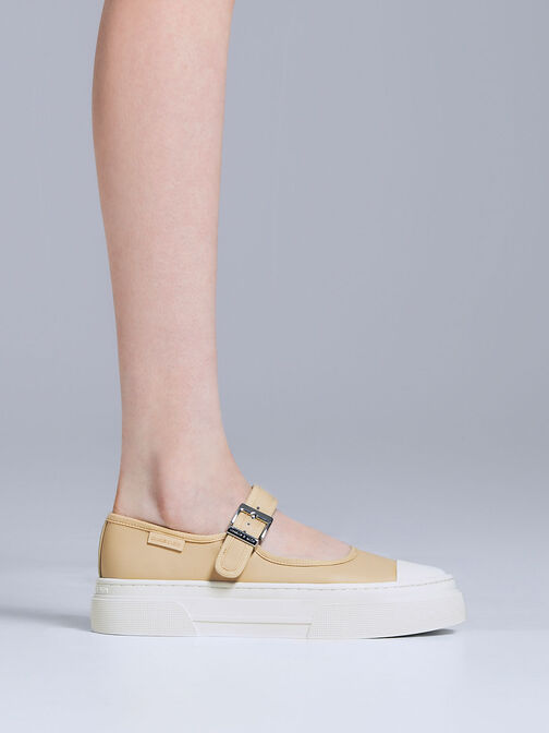 Two-Tone Mary Jane Sneakers, Beige, hi-res
