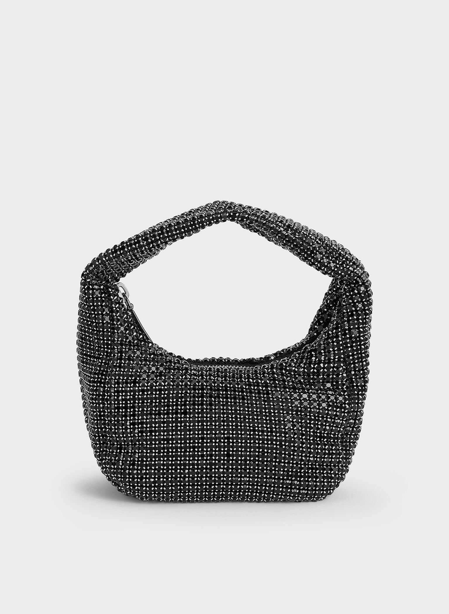 Crystal-Embellished Hobo Bag, Noir, hi-res