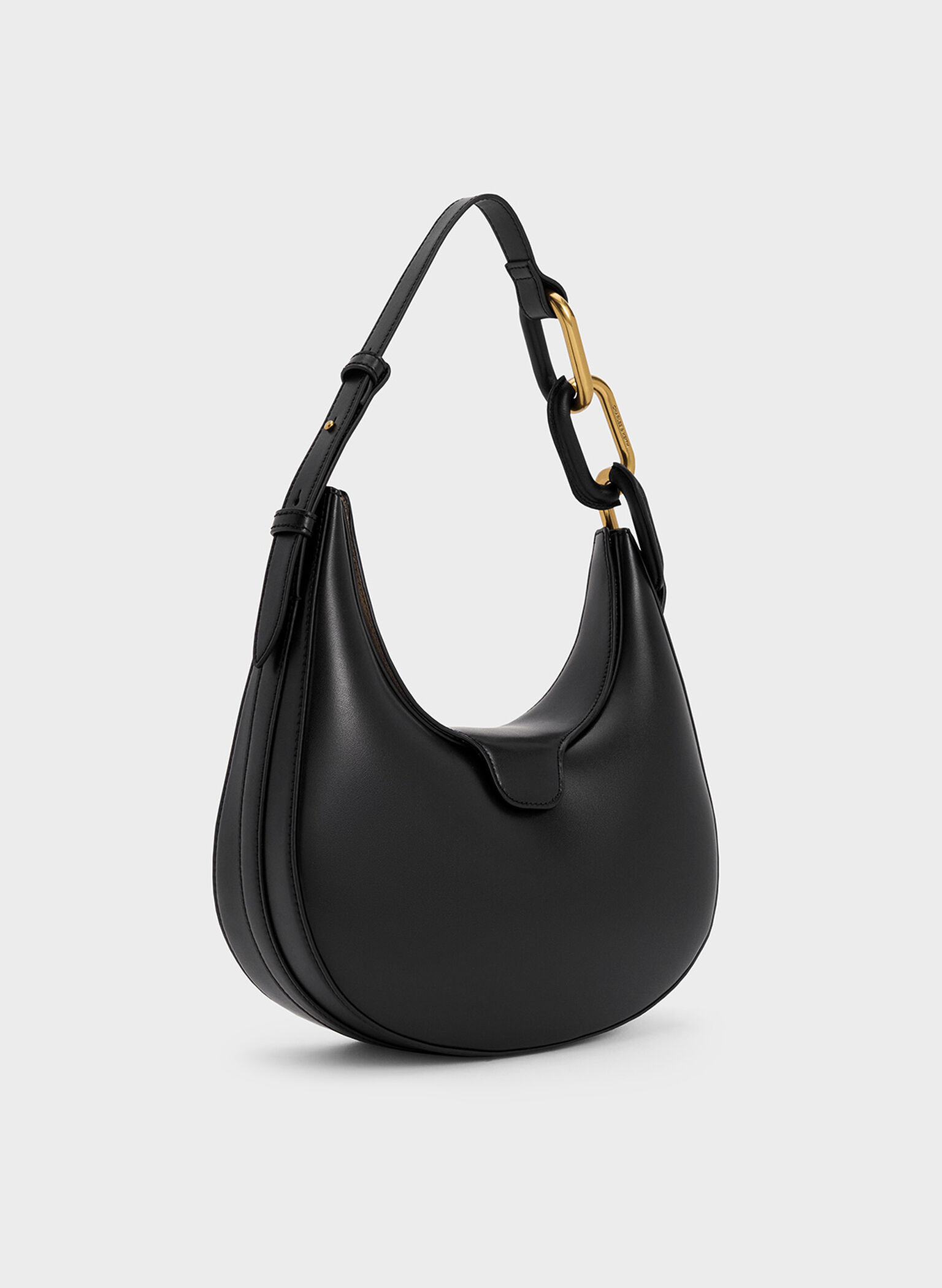 Kora Metallic-Accent Moon Bag, Black, hi-res