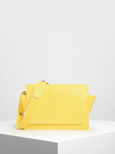 Chain Handle Shoulder bag, Yellow, hi-res