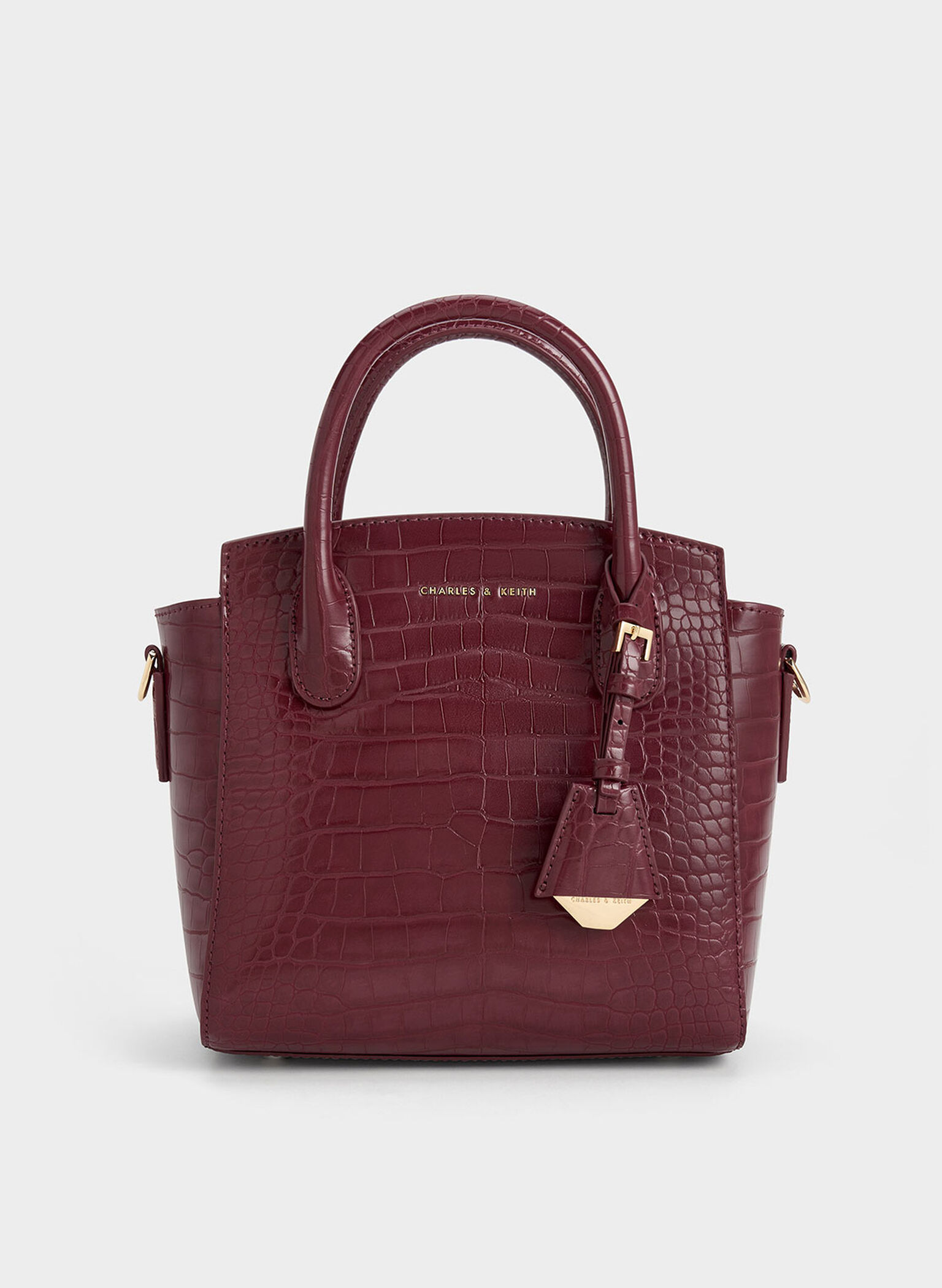 Harper Croc-Effect Structured Top Handle Bag, Burgundy, hi-res