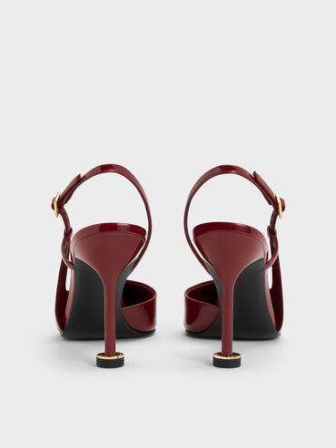 Patent Pointed-Toe Sculptural-Heel Slingback Pumps, Red, hi-res
