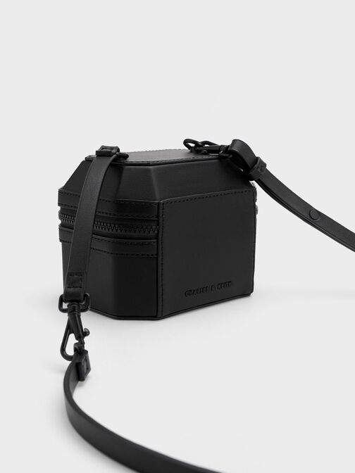 Geometric Boxy Top Handle Bag, Black, hi-res