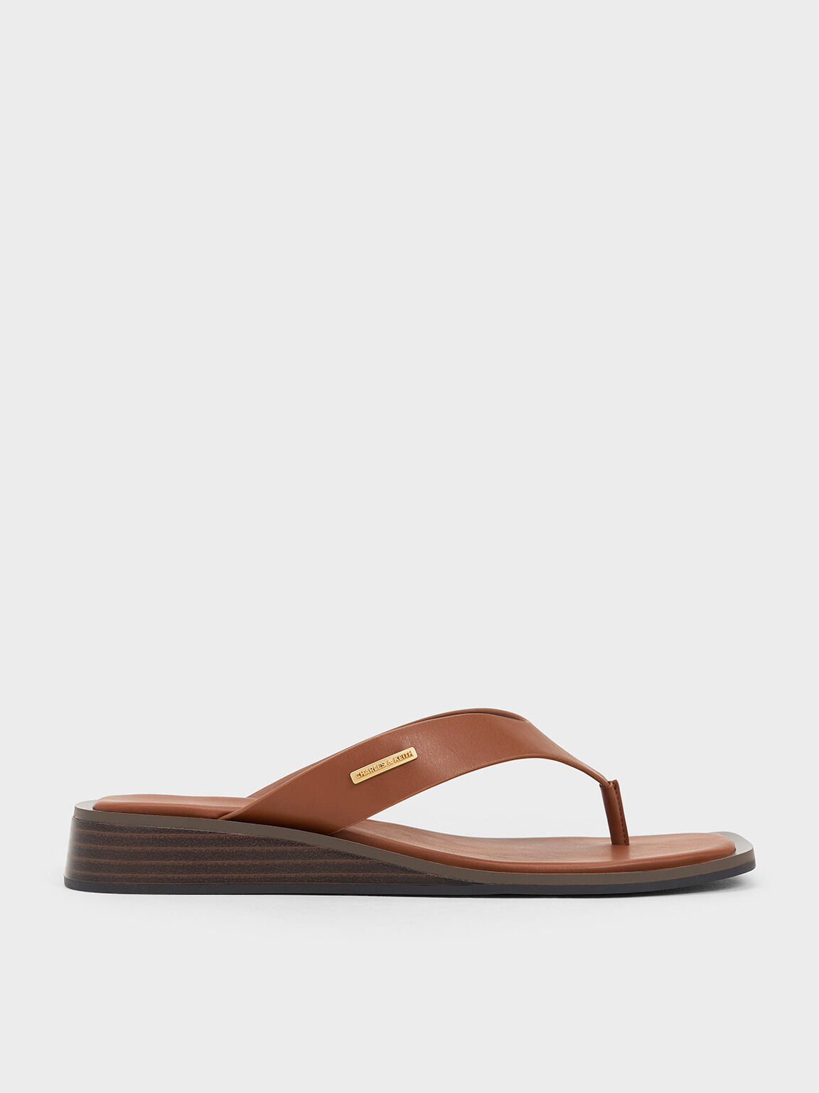 Brown V Strap Wedge Thong Sandals CHARLES KEITH UK