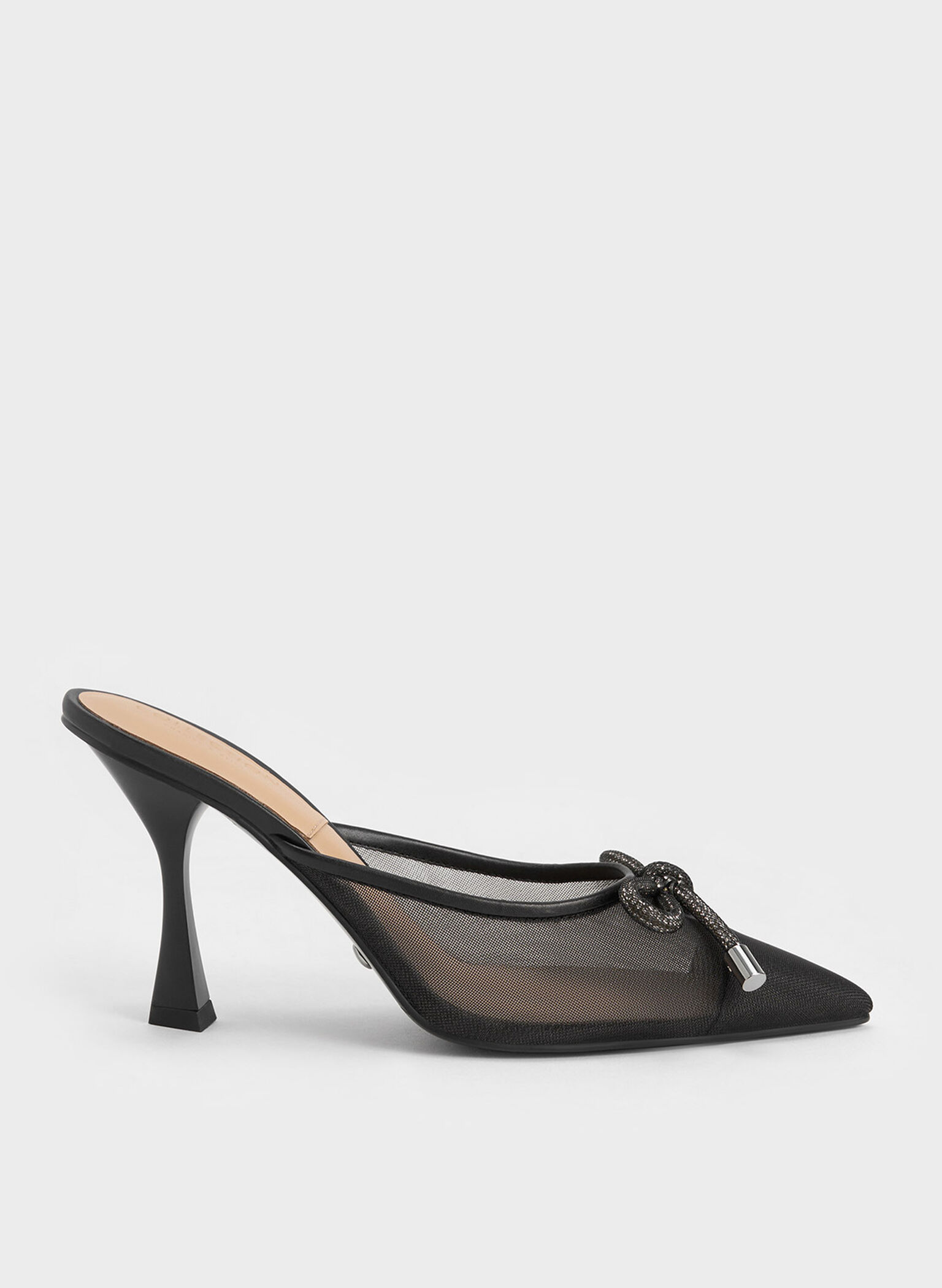 Bow-Tie Mesh Mules, Black, hi-res