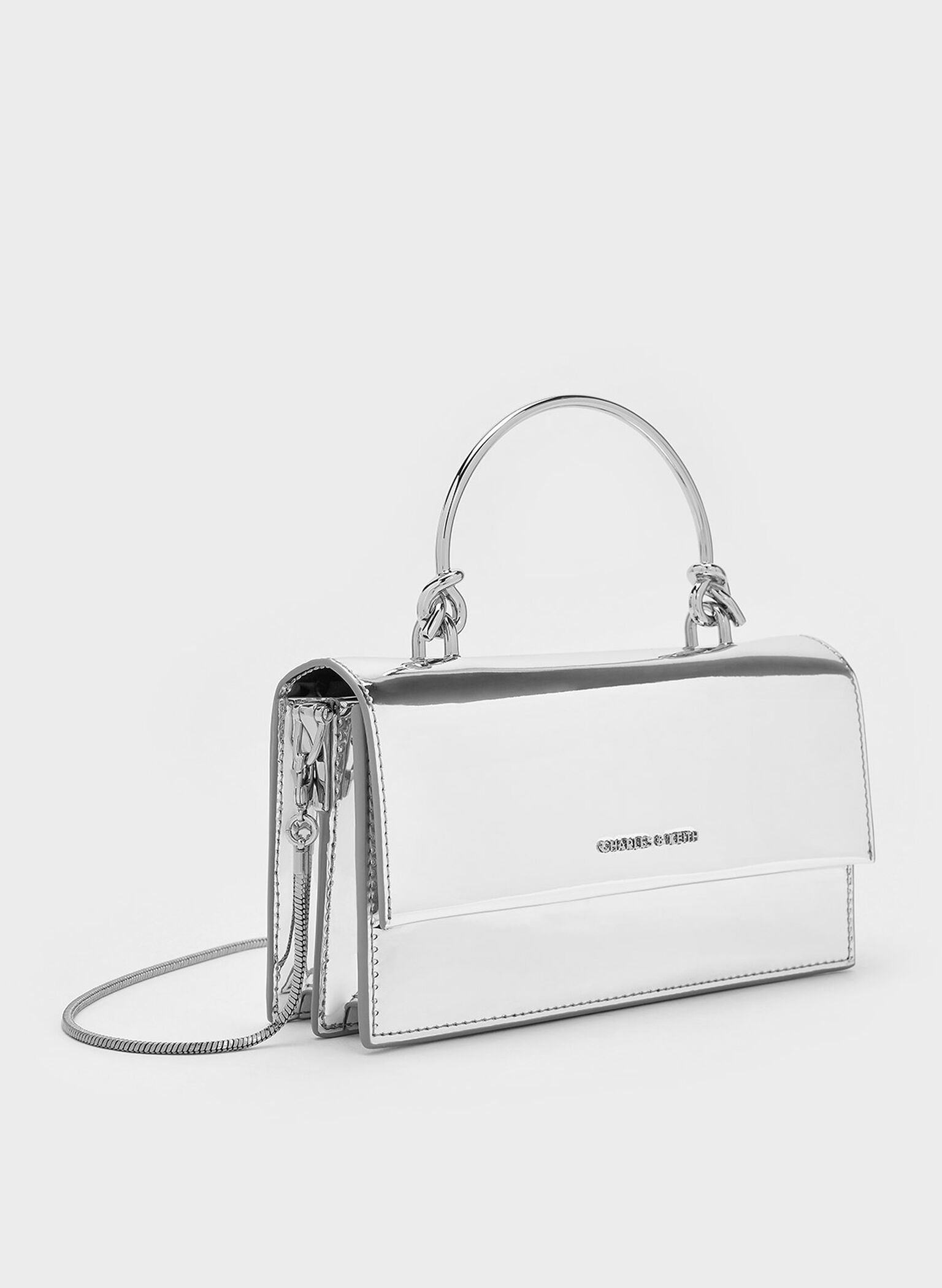 Kristine Metallic Sculptural-Handle Long Wallet, Silver, hi-res