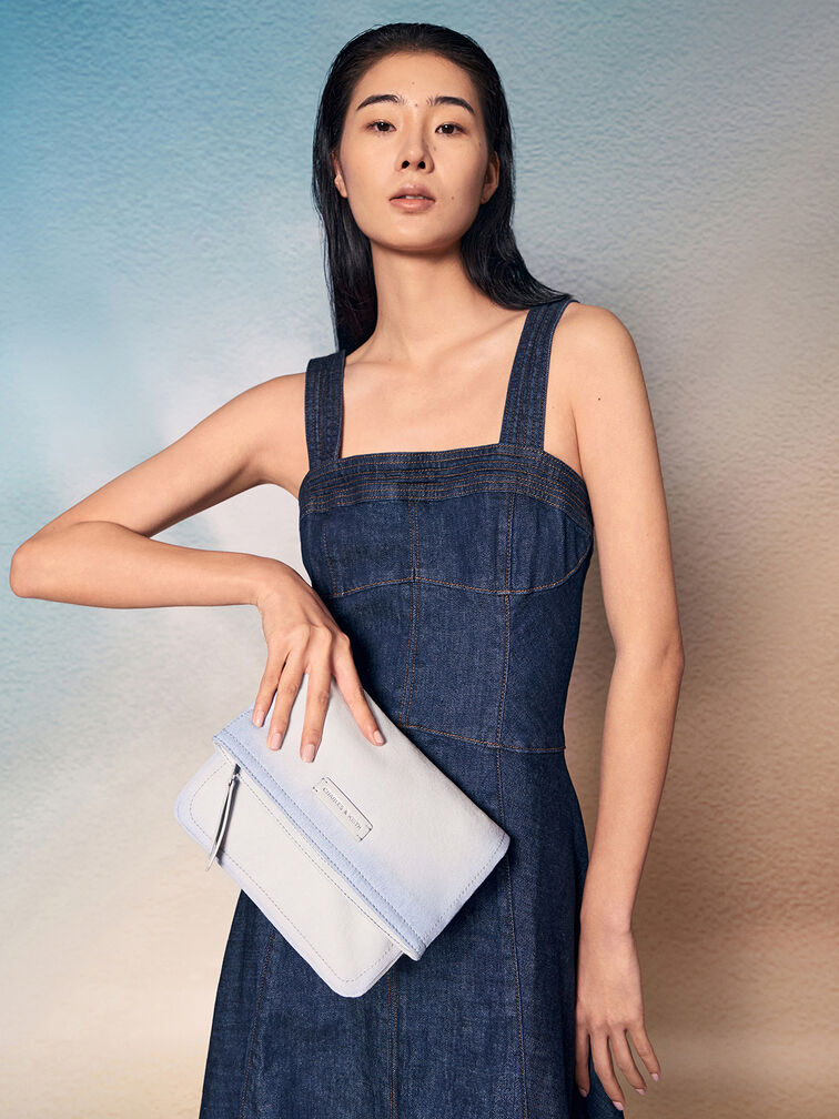 Ivette Denim Front Flap Crossbody Bag, Light Washed Denim, hi-res