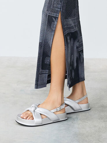 Rosetta Metallic Knotted Puffy Sandals, Silver, hi-res