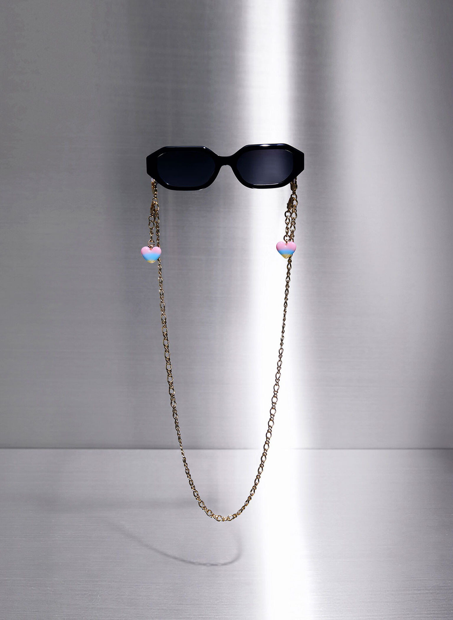 Rainbow Heart-Embellished Eyewear Chain, Gold, hi-res