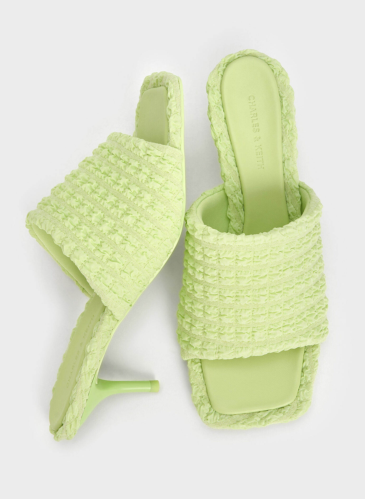 Loren Textured Kitten-Heel Mules, Light Green, hi-res