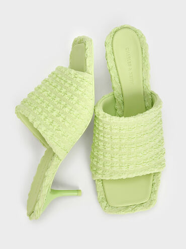 Loren Textured Kitten-Heel Mules, Light Green, hi-res