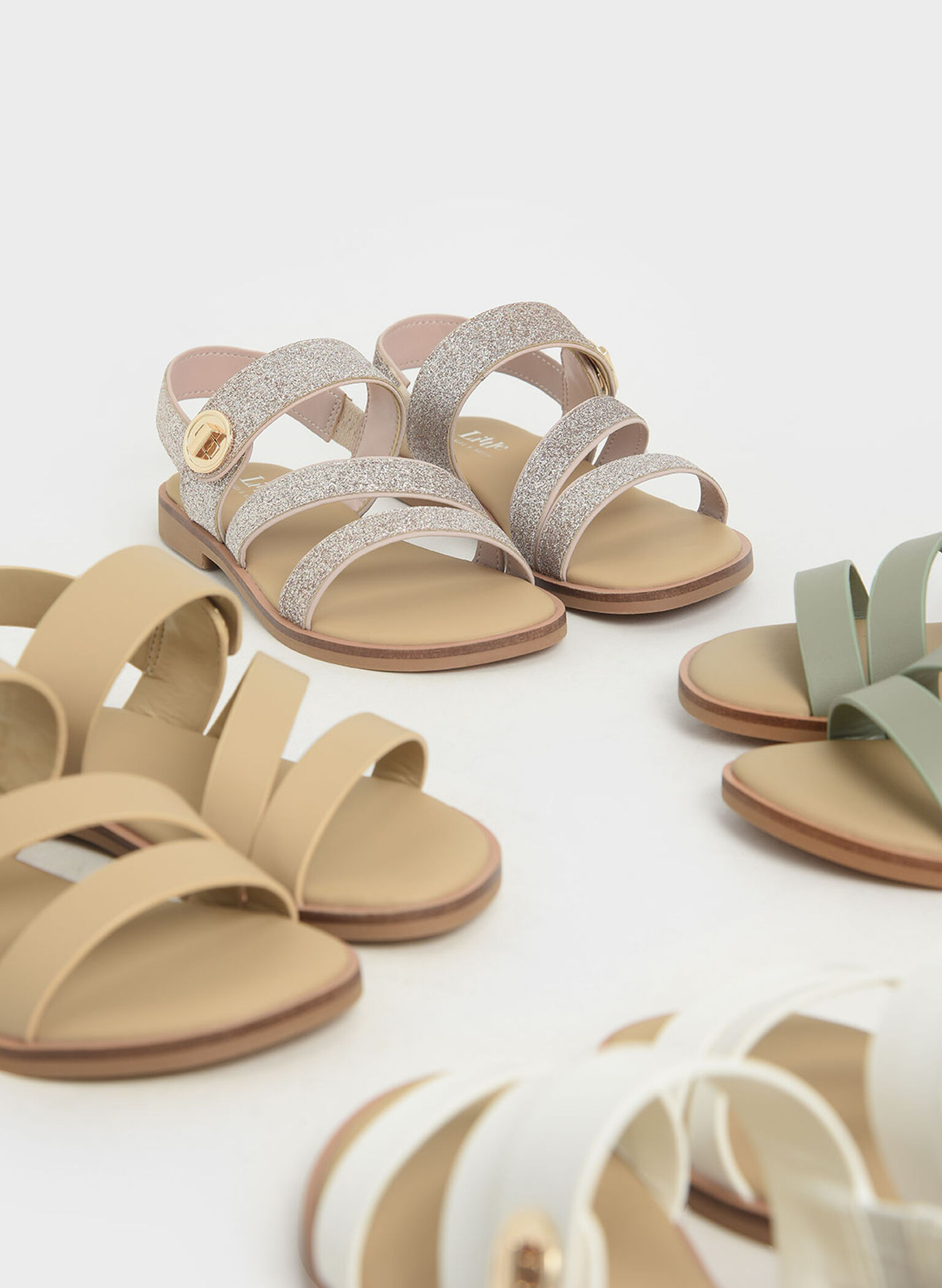 Girls' Yara Metallic Buckle Sandals, White, hi-res