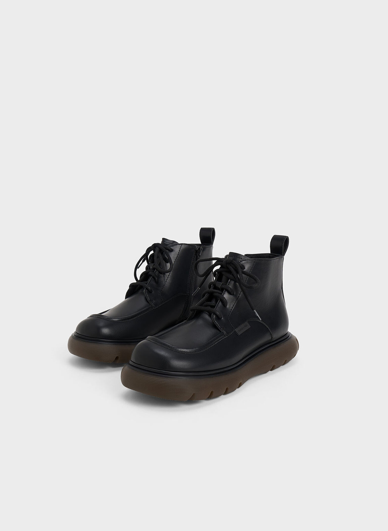 Gum Sole Lace-Up Ankle Boots, Black, hi-res