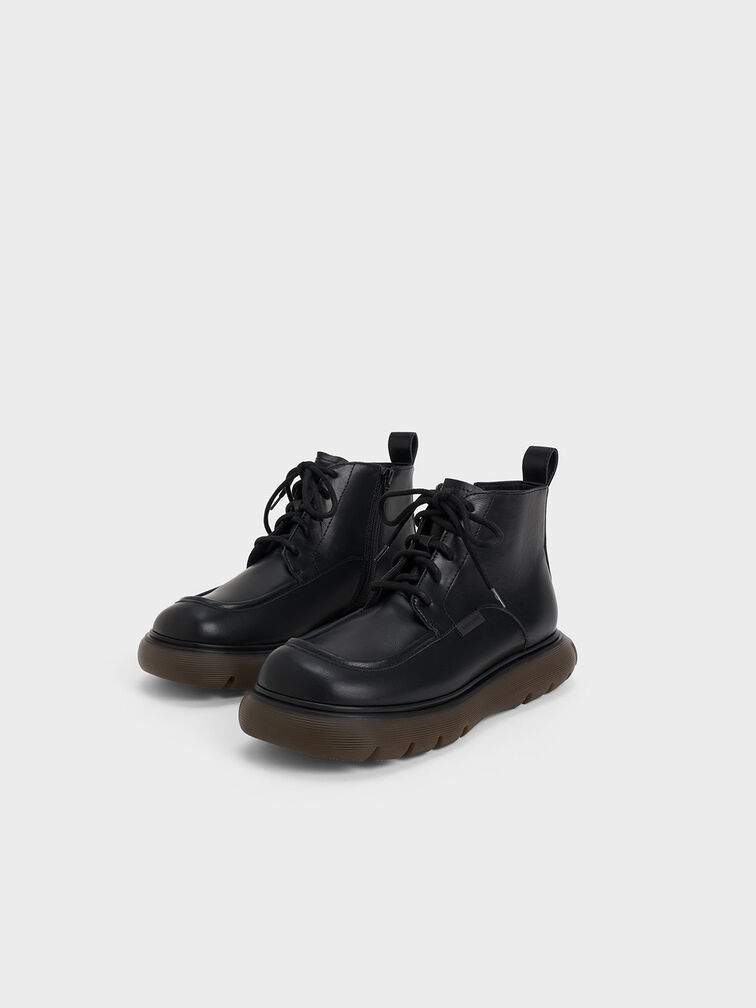Gum Sole Lace-Up Ankle Boots, Black, hi-res