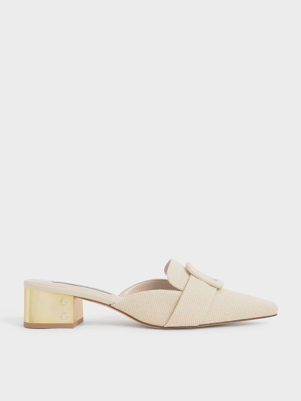 Woven Buckled Mules - Beige