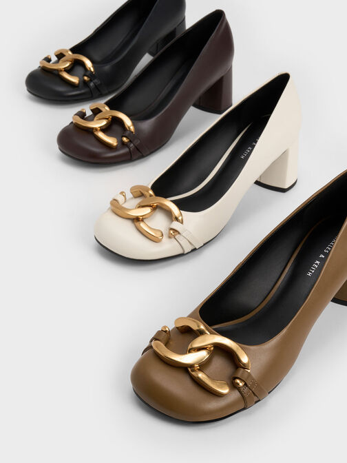 Chunky Metallic Accent Pumps, Dark Brown, hi-res