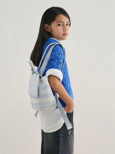 Girls' Ida Knitted Checkered Backpack, Sea Salt Blue, hi-res