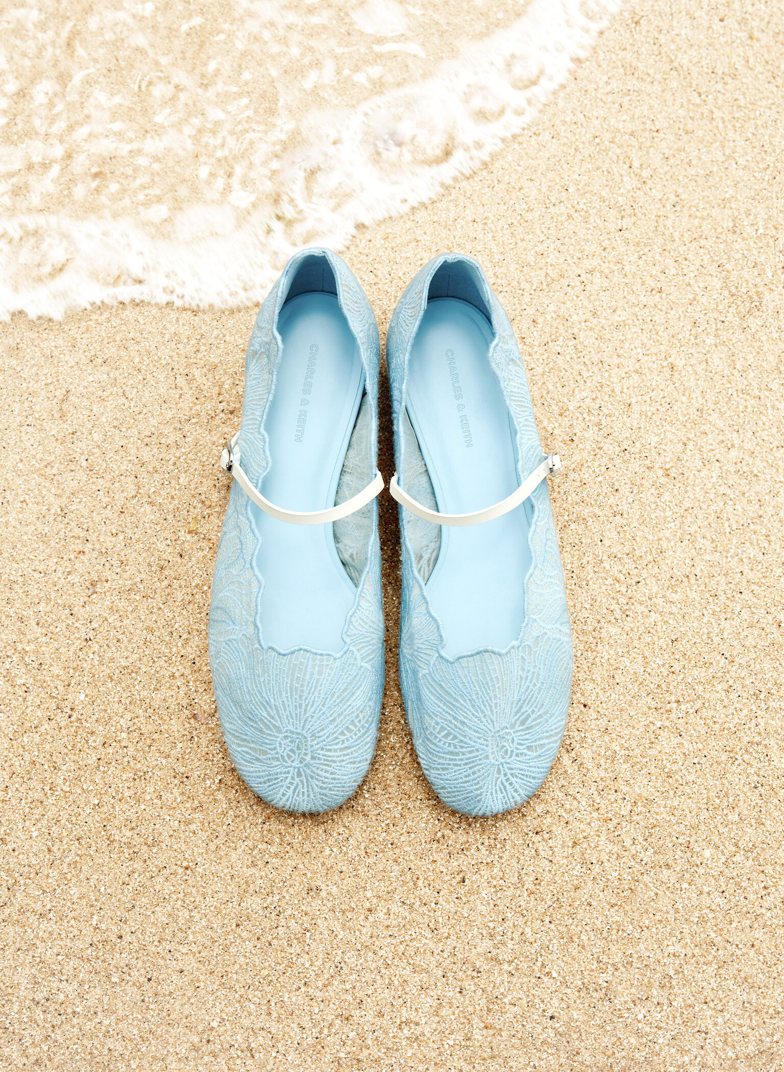 Crochet Floral Mary Jane Flats, Blue, hi-res