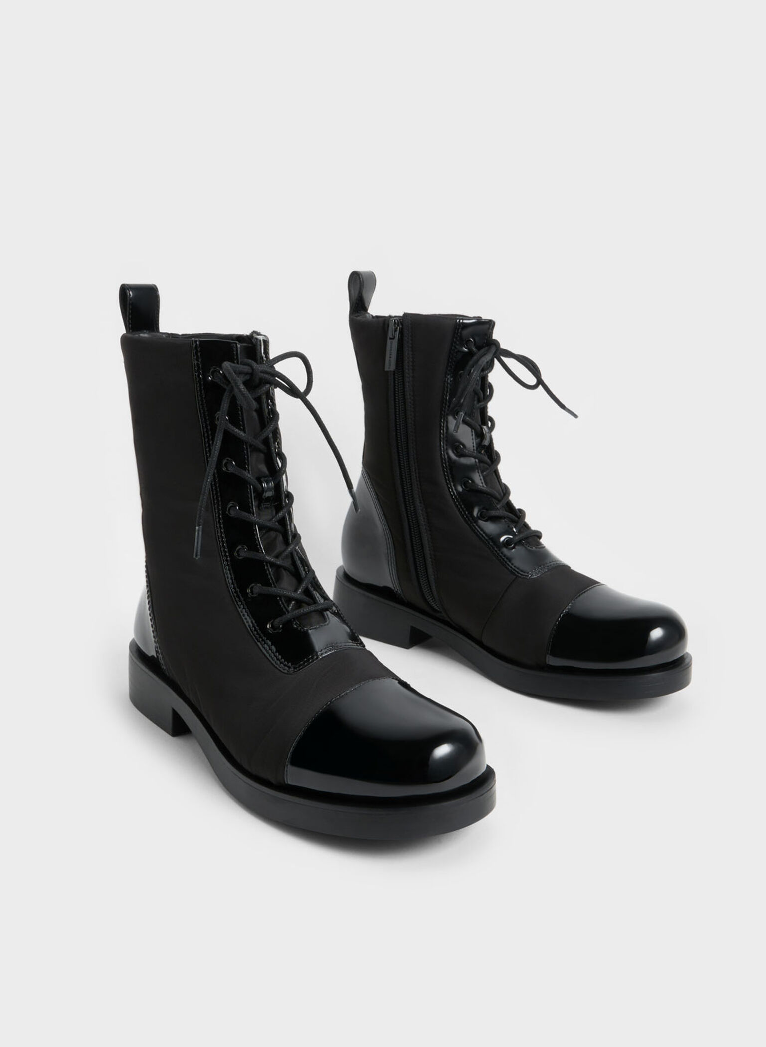 Nylon & Patent Combat Boots, Black, hi-res