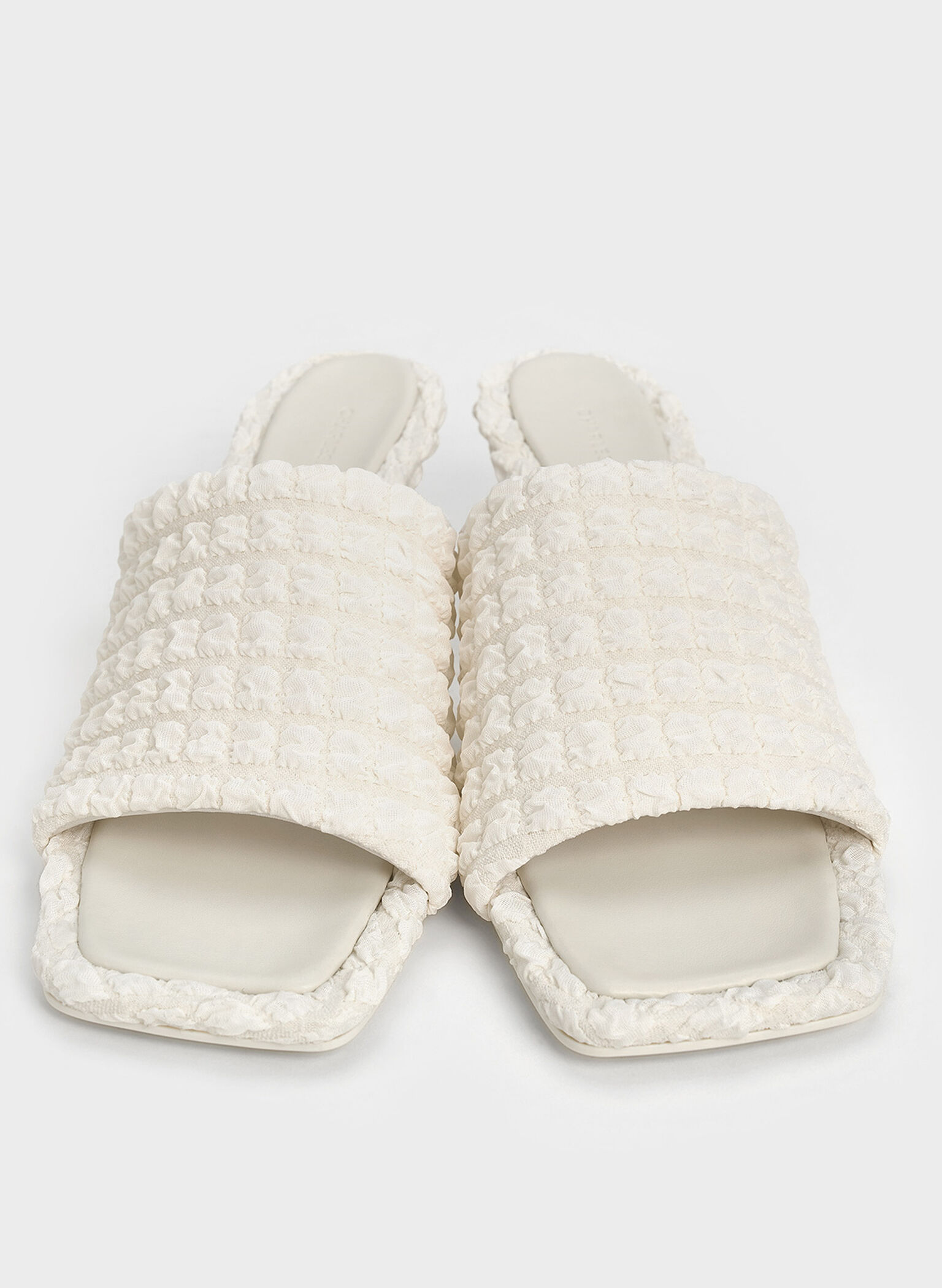 Loren Textured Kitten-Heel Mules, Chalk, hi-res