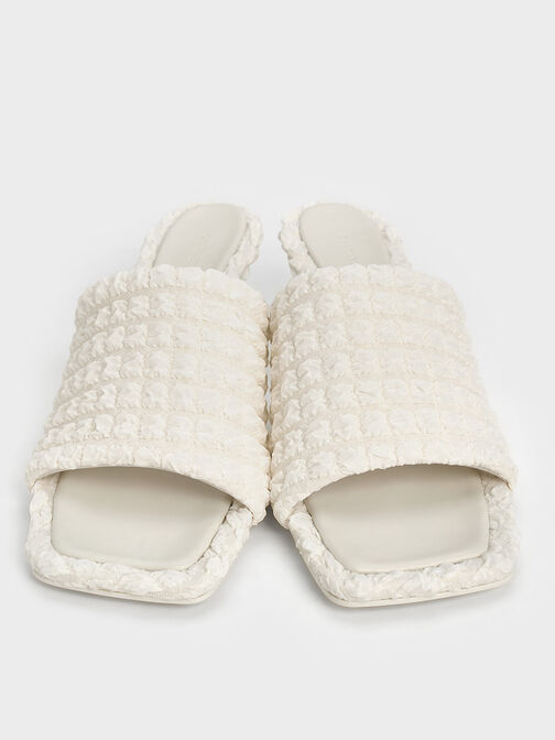 Loren Textured Kitten-Heel Mules, Chalk, hi-res
