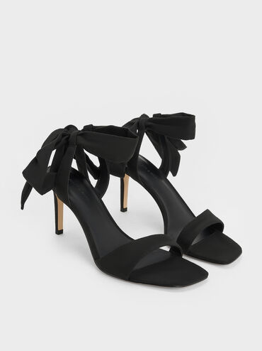 Eliana Textured Tie-Around Heeled Sandals, Black Textured, hi-res