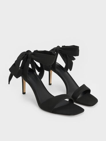 Eliana Textured Tie-Around Heeled Sandals, Black Textured, hi-res