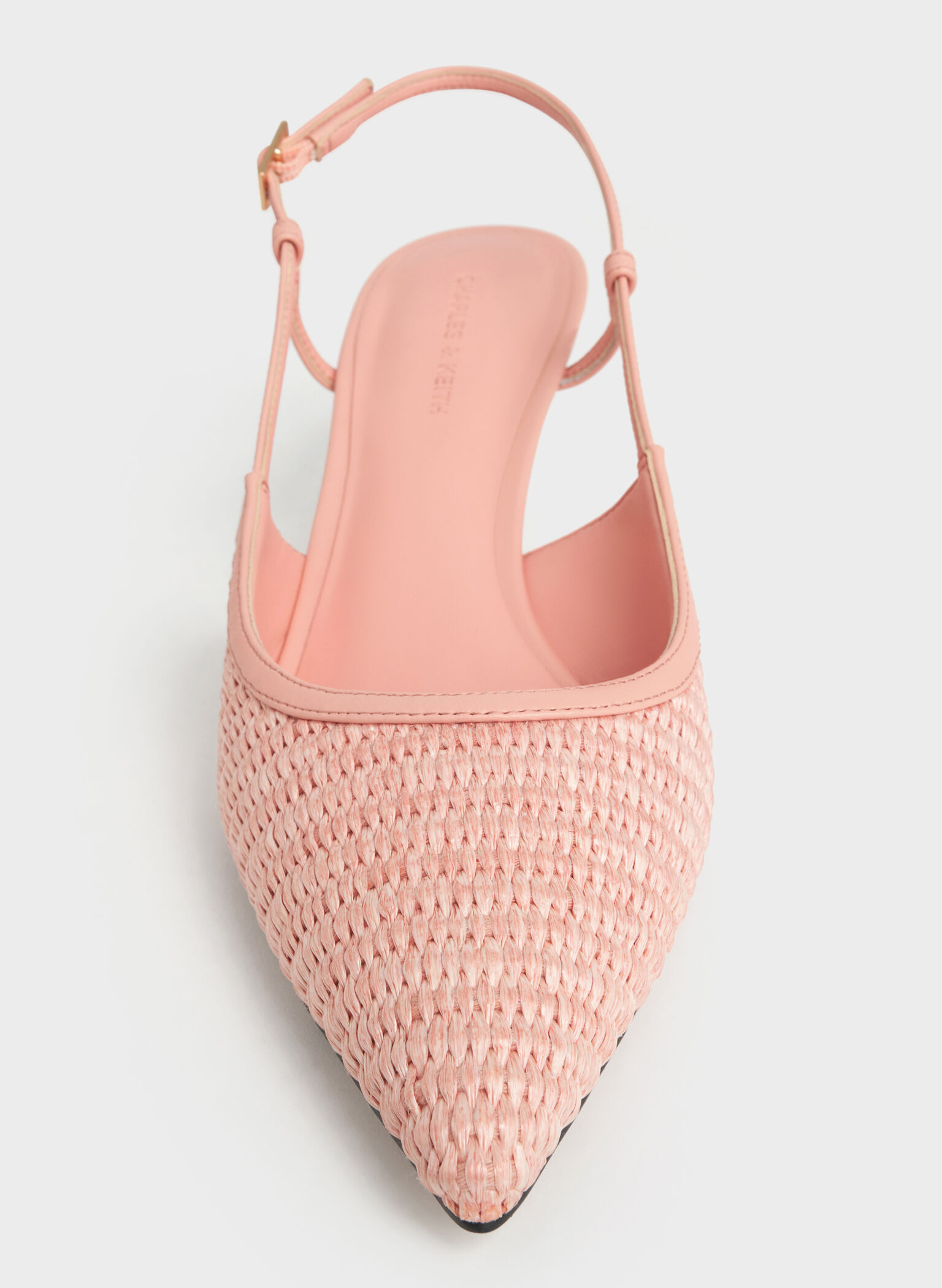 Raffia Pointed-Toe Slingback Pumps, Peach, hi-res