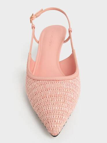 Raffia Pointed-Toe Slingback Pumps, Peach, hi-res