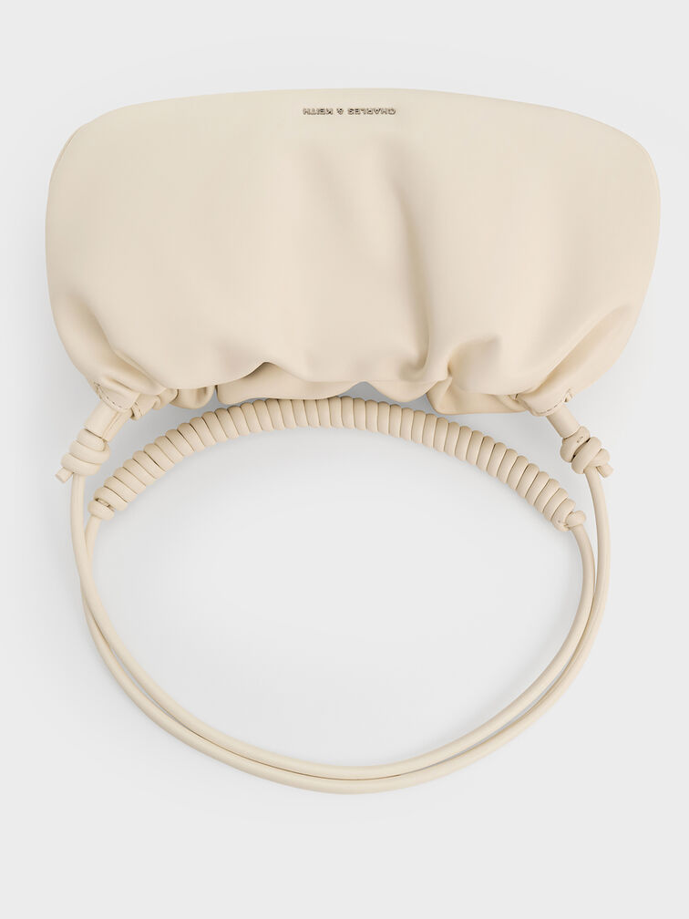 Lorelai Ruched Knotted-Strap Shoulder Bag, Cream, hi-res