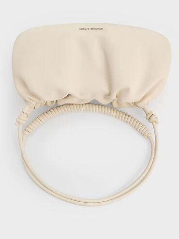 Lorelai Ruched Knotted-Strap Shoulder Bag, Cream, hi-res