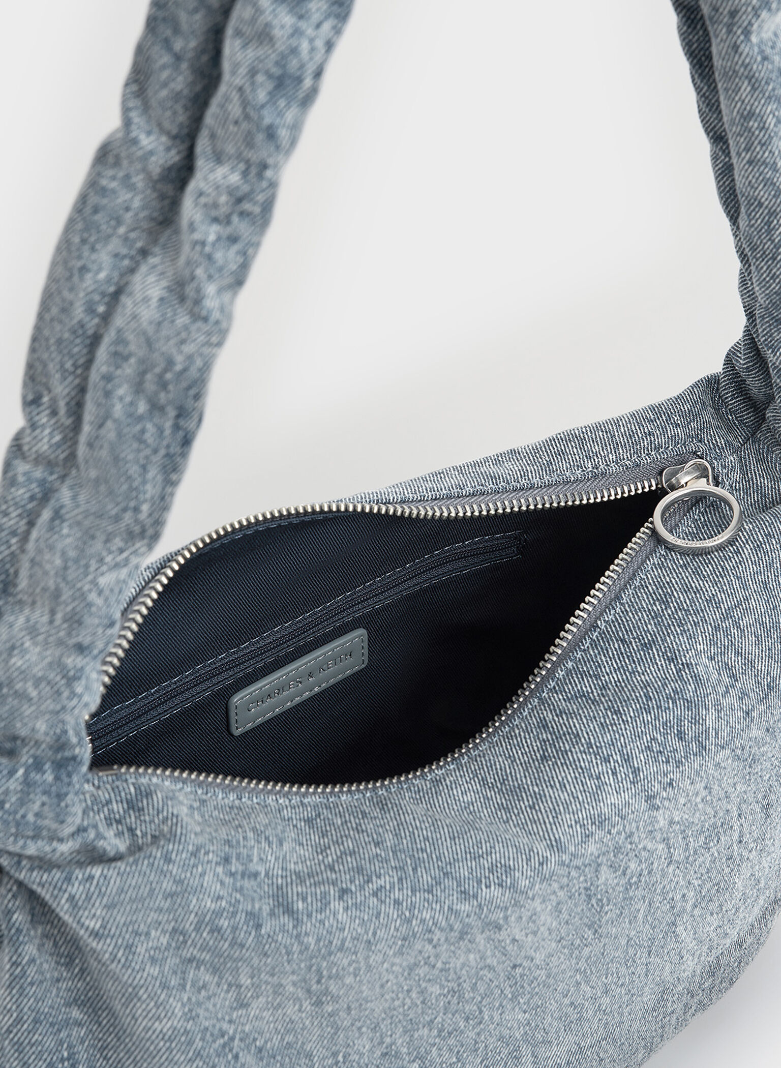 Maisy Denim Ruched-Handle Hobo Bag, Denim Blue, hi-res