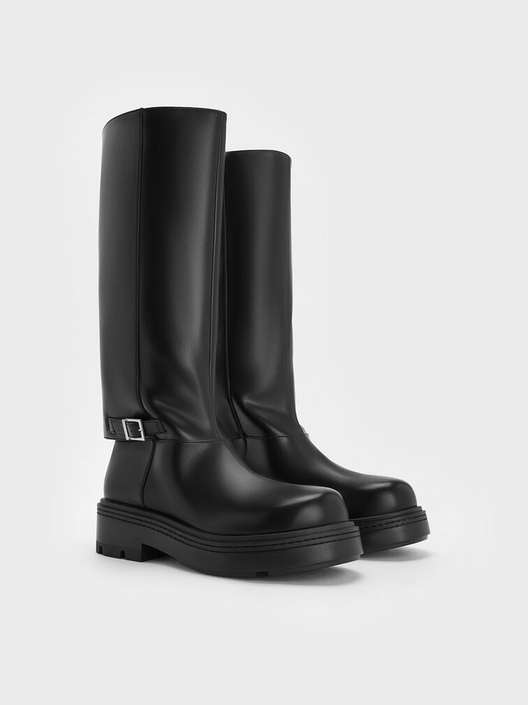 Davis Buckled Fold-Over Boots, Black, hi-res