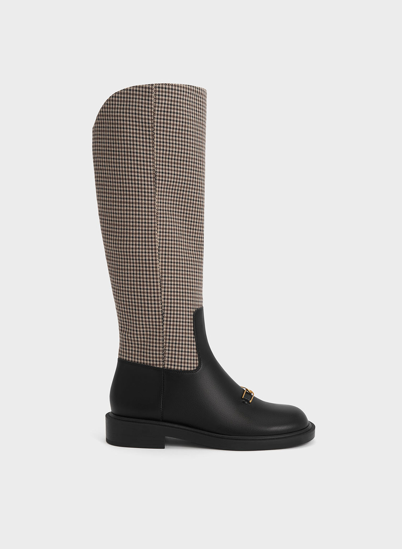 Gabine Leather Checkered Interlocking-Accent Knee-High Boots, Multi, hi-res