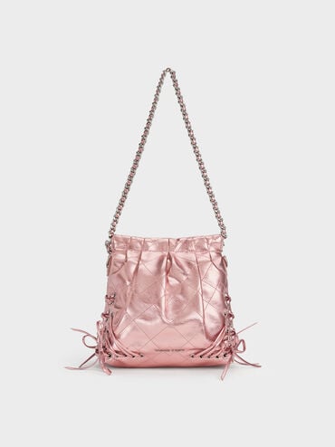 Duo Metallic Grommet Chain-Handle Two-Way Backpack, Aura Pink, hi-res