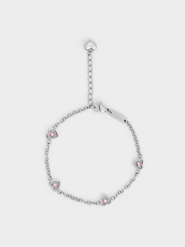 Malorie Crystal Heart Bracelet, Silver, hi-res