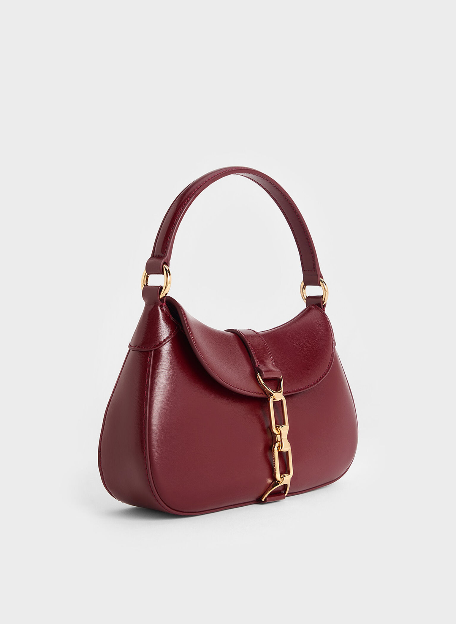 Agatha Chain-Accent Hobo Bag, Burgundy, hi-res