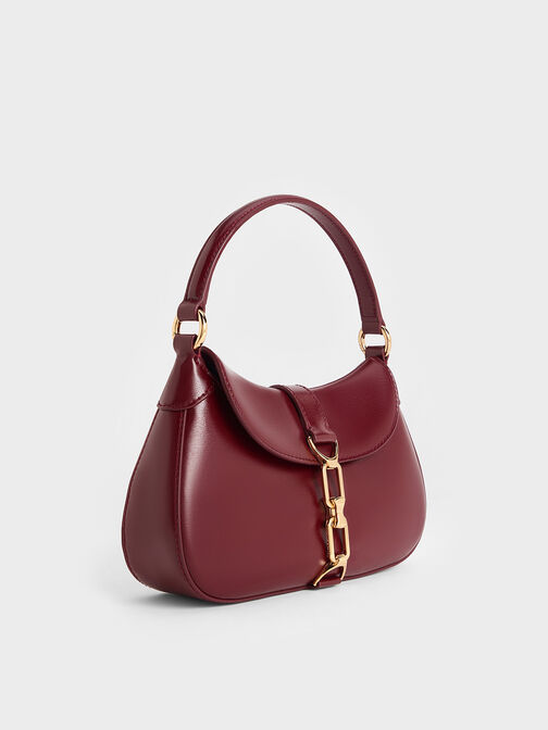 Agatha Chain-Accent Hobo Bag, Burgundy, hi-res