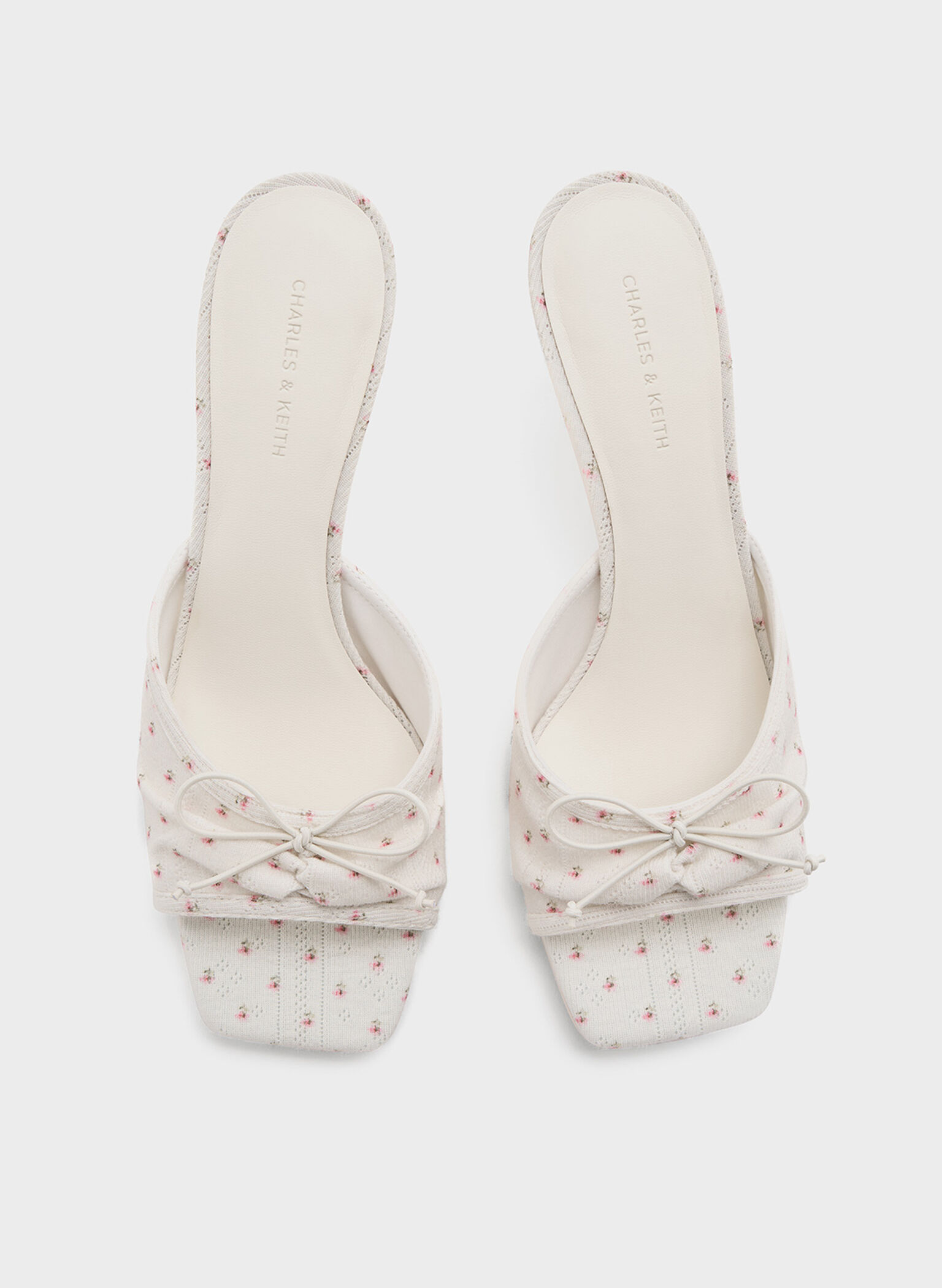 Floral-Print Ruched Bow Heeled Mules, Multi, hi-res