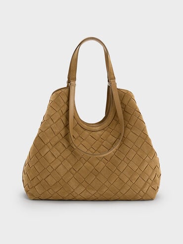 Ivette Recycled Suede Woven Tote Bag, Sahara Sand, hi-res